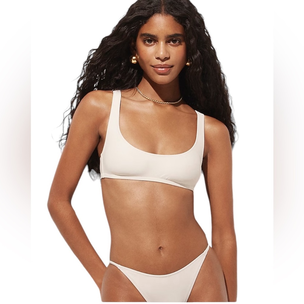 NWT J. CREW Women Scoopneck Bikini Top Med + No String Bikini Bottom Large Cream